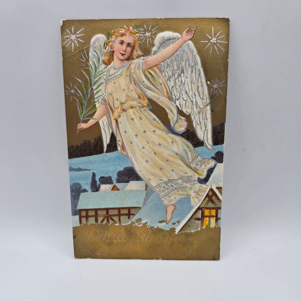 Antique‎ Christmas Angel Postcard Embossed Gold 1909 Grand Rapids Michigan